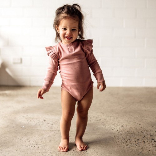 Snuggle Hunny Long Sleeve Body Suit Rose