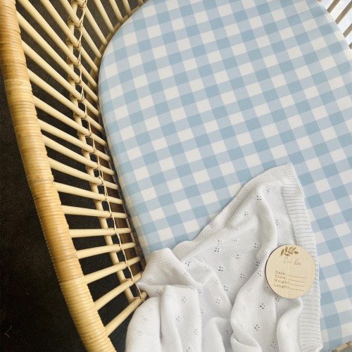 Mini and Me Fitted Bassinet Sheet Blue Gingham