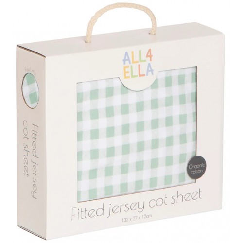All4Ella Jersey Fitted Cot Sheet Gingham Sage
