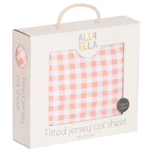 All4Ella Jersey Fitted Cot Sheet Gingham Strawberry