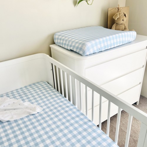 Mini and Me Fitted Cot Sheet Blue Gingham