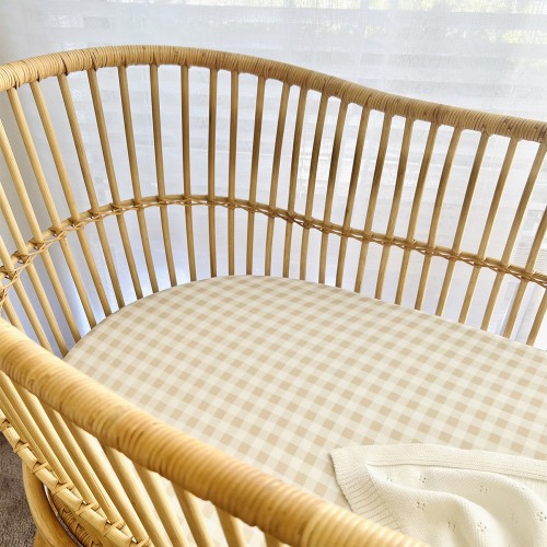 Mini and Me Bassinet Fitted Sheet Nude Gingham
