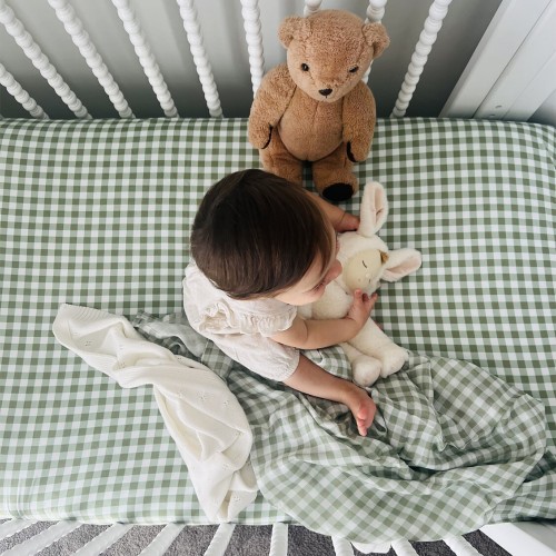 Mini and Me Fitted Cot Sheet Forest Gingham