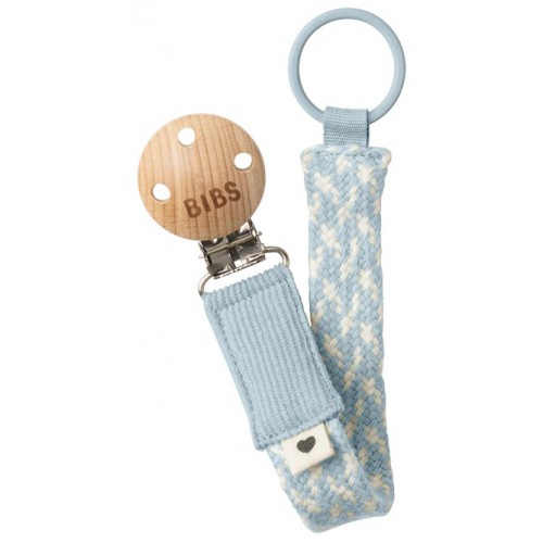 Bibs Pacifier Clip Baby Blue Ivory