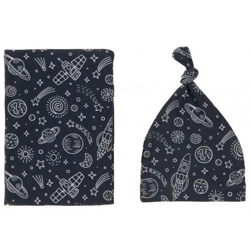 All4Ella Jersey Swaddle and Beanie Set Outer Space