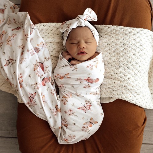 Snuggle Hunny Jersey Wrap and Topknot Set Butterfly